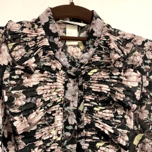 NEW H&M Floral Semi-Sheer Ruffle Frill Button Front Blouse - Picture 4 of 6